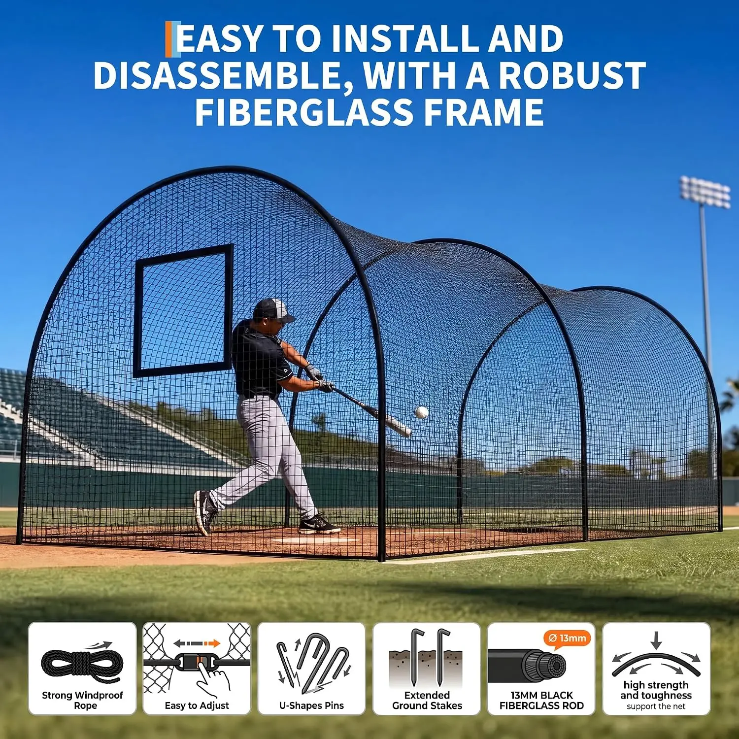 33 x 12 x 8 ft Baseball Cage with Frame Net  Durable Baseball Battin Cage, Softball Pitching Cage Included, Multi-Sport Softball Golf, Grass Hard Su