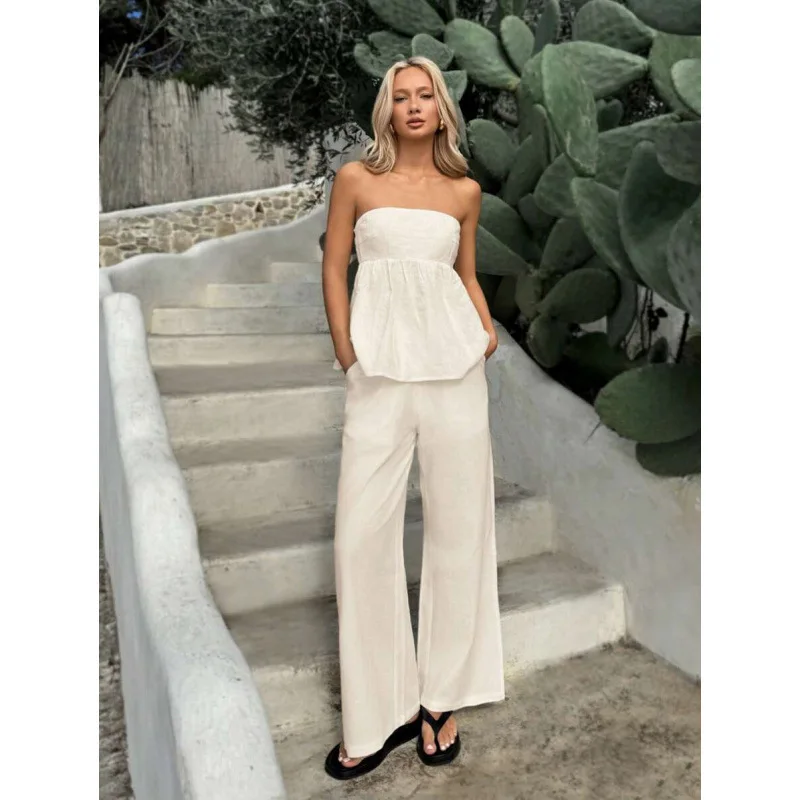 

Women's Vest Pants Set Long Pants Fashionable Summer Outfit Female Style Clothing Set No Brand Registered Trademark