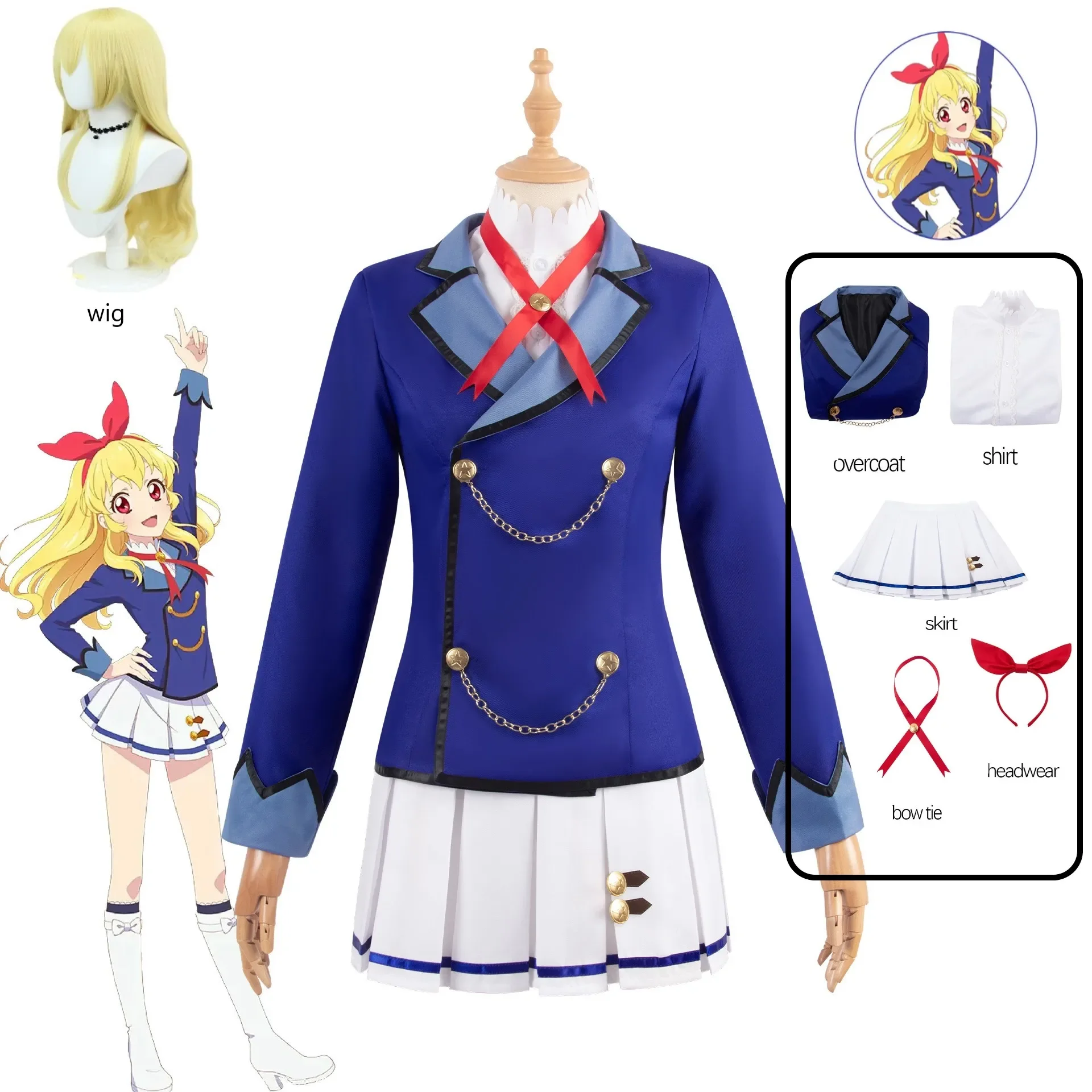 Anime Aikatsu Hoshimiya Ichigo Shibuki Ran Kiriya Aoi Cosplay Costume Starlight School JK Campus Uniform Wig Woman Kawaii Suit