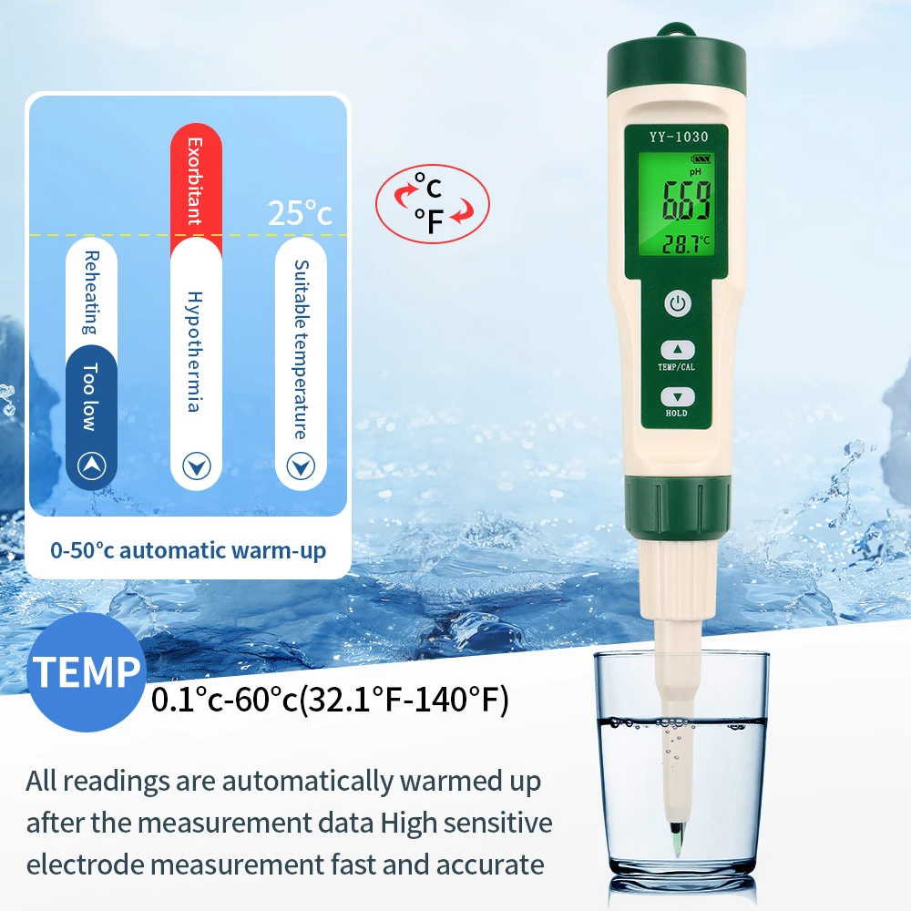 Lebensmittel-pH-Tester Teig-Alkalimeter-pH-Meter 0, 3-0, 5 für boden kosmetische Lebensmittel Käse Fleisch Obst ph cf Dual-Display – Detail 7