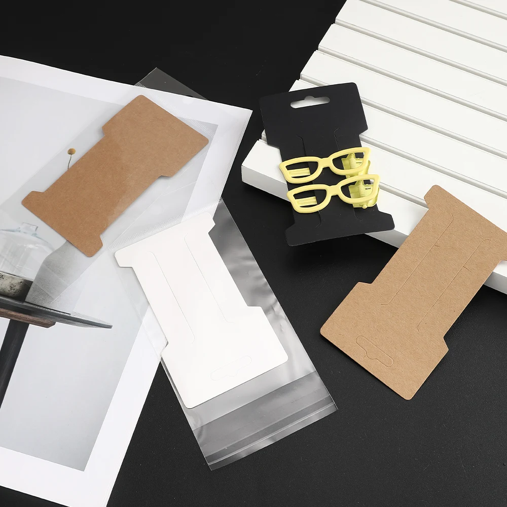 50 Stück T-förmige Haarspangen-Displaykarten aus Papier und 50 Stück transparente OPP-Selbstklebebeutel für die Präsentationsverpackung von Haaraccessoires. – Detail 4