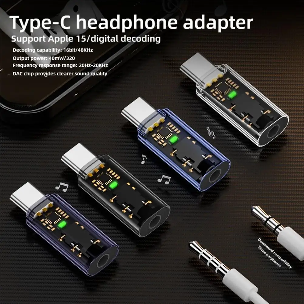 Type-C To 3.5 Mm Jack Audio Adapter 16bit/48KHz Aux Adapter TypeC Earphone Converter For Phone Tablet High-fidelity Decoding