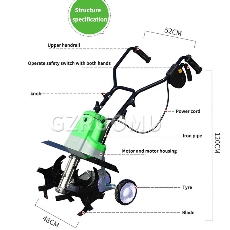 HHET-001 Multifunctional Weeding Scarifier Electric Rotary Tiller Small Soil Planing Plowing Machine Hand Push Cultivated Ripper