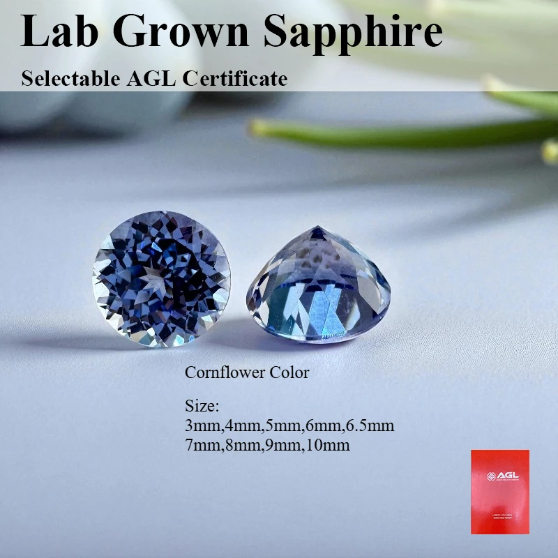 

Выращенный в лаборатории сапфир круглой огранки, цвет васильчика, драгоценный камень для изготовления ювелирных изделий своими руками, выборный сертификат AGL, тестер бриллиантов