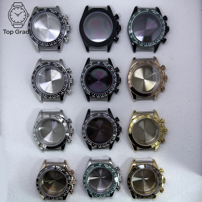 TG 39mm VK63 Watch Case 316L Stainless Steel Sapphire Glass Ceramic/Steel Bezel Fit VK63 Quartz Movement Watch Accessories