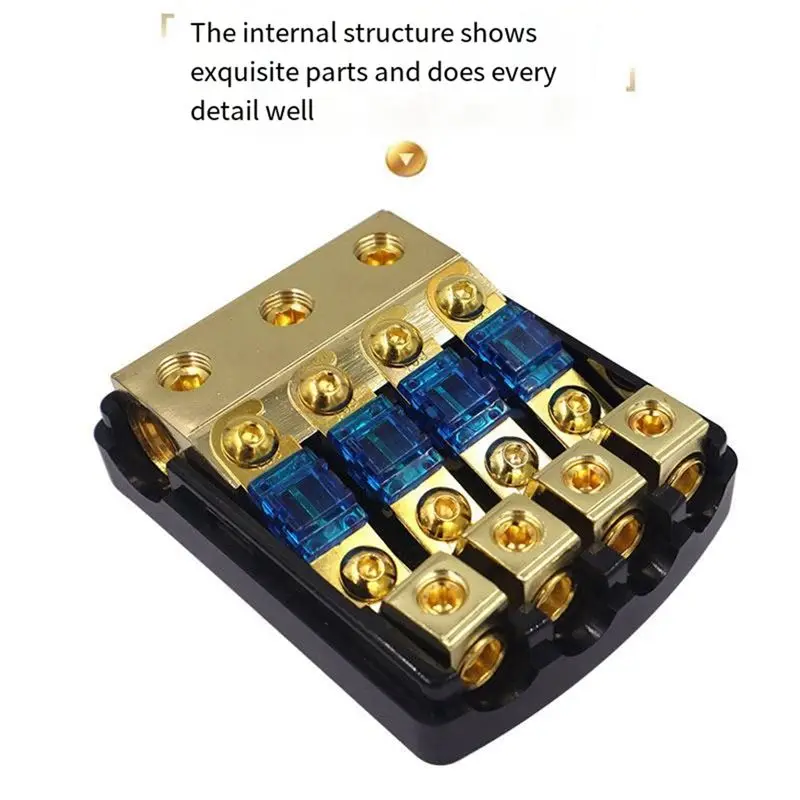 LLCS-4 Way ANL Fuse Holder, Copper 0/2/4 Gauge To 4/6/8 Gauge 60 Amp Fuse Distribution Block For Car Audio Amplifier Replacement