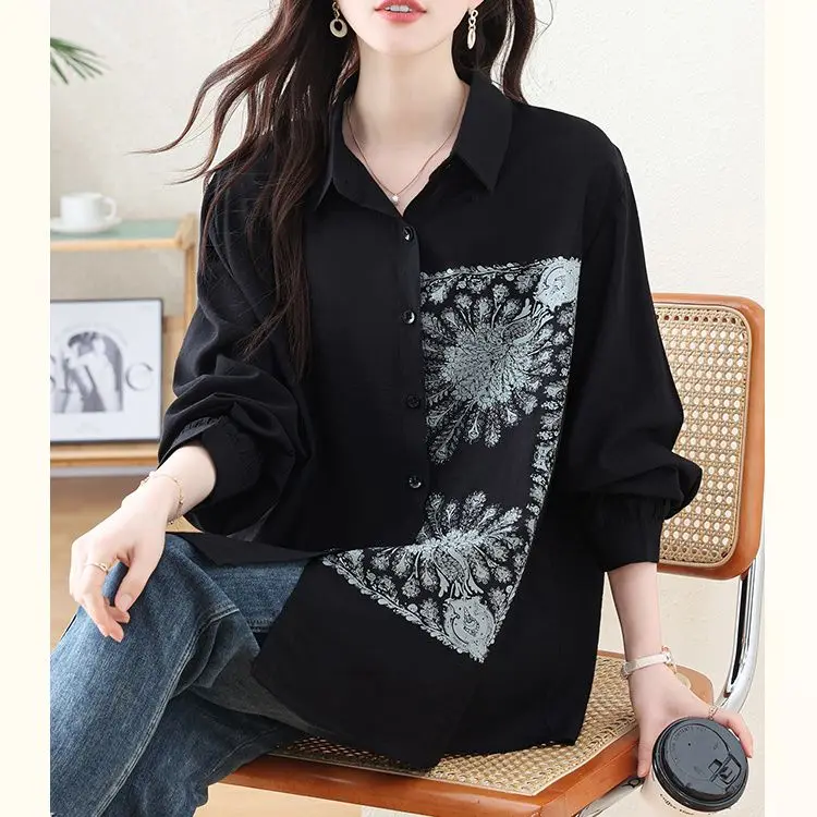 Nueva llegada camisa de manga larga con estampado suelto para primavera y otoño