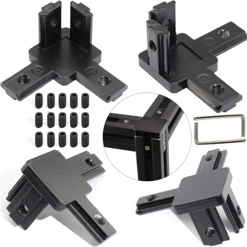 

4 pack 3 Way European 3-Way End Corner Bracket Connector for Aluminum Extrusion Profile 2020 Series with Screws and Wrench Black