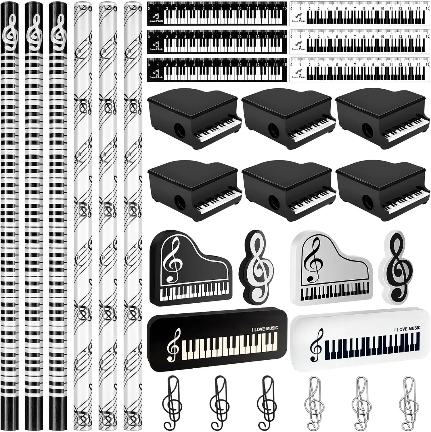 24/30 stücke Musik Schreibwaren Set Holz Bleistift + klavier Radiergummi + bleistift Spitzer Studenten Kreative Notizen Thema Schreiben schreibwaren – Detail 1