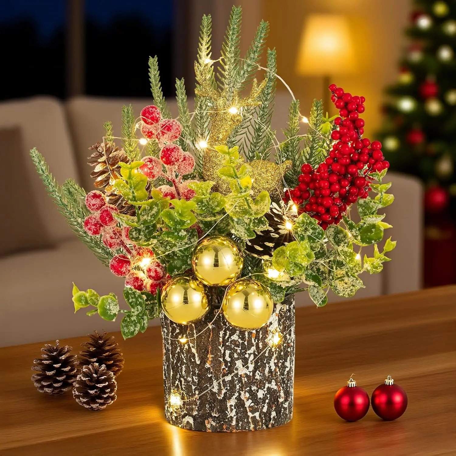 

Мини-рождественская елка с подсветкой, настольный декор с подсветкой - праздничная центральная часть для дома, офиса, столовой