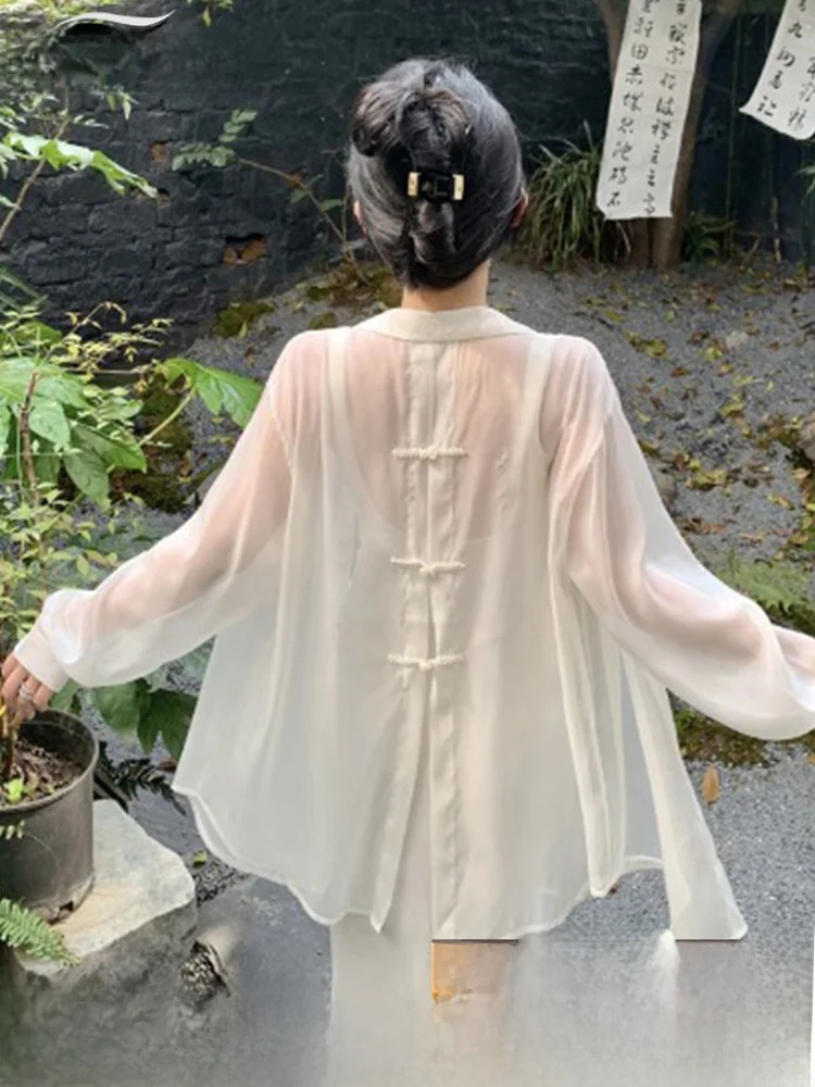 

New Chinese Style Sun Protection Shirt Coat Women Summer Thin Long Sleeve Open Cardigan 2026 New Outerwear Chiffon Top
