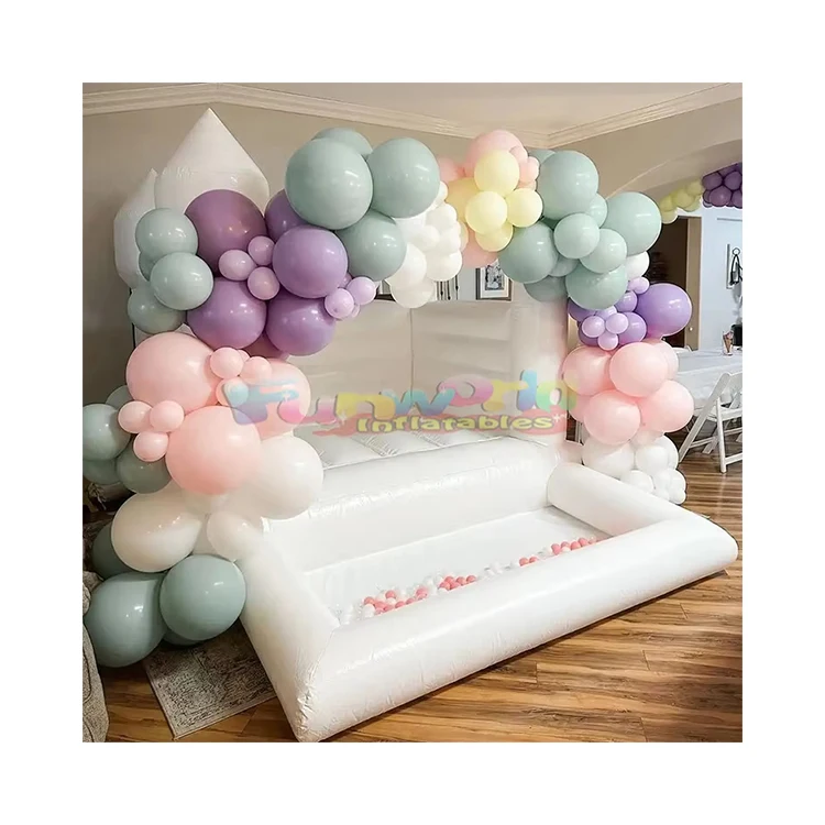 

Inflatable White Bounce House Castle Kids Party Jumping Bouncy White Wedding Castle House Jumper Bouncer with Ball Pit Pool