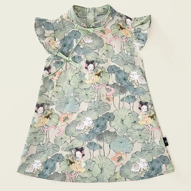 

Summer Kids Clothes Girls Chinese Style Cheongsam Fashion Flowers Print Sleeveless Baby Birthday Dresses Princess Dress B052