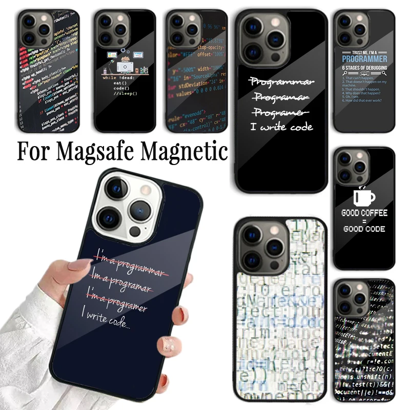 Coque Phone Case For iPhone 16 15 14 13 12 Mini 11 Pro Max Plus Magsafe Magnetic Wireless Charging Cover Programming Coding