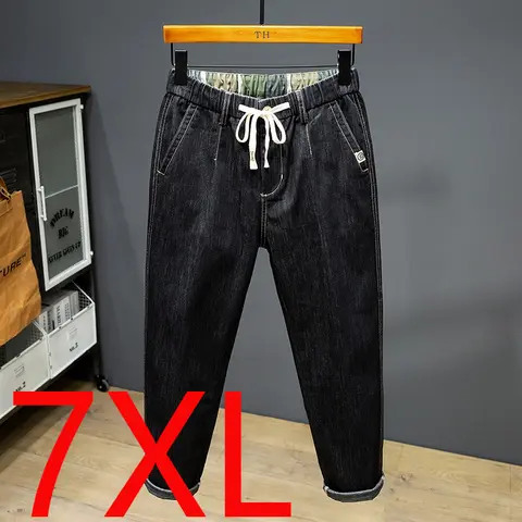 Spring Men's Tide Ankle-length Pants Nine Points Pants Loose Large Size Mercerized Cotton Harem Pants Jeans Oversize 7XL