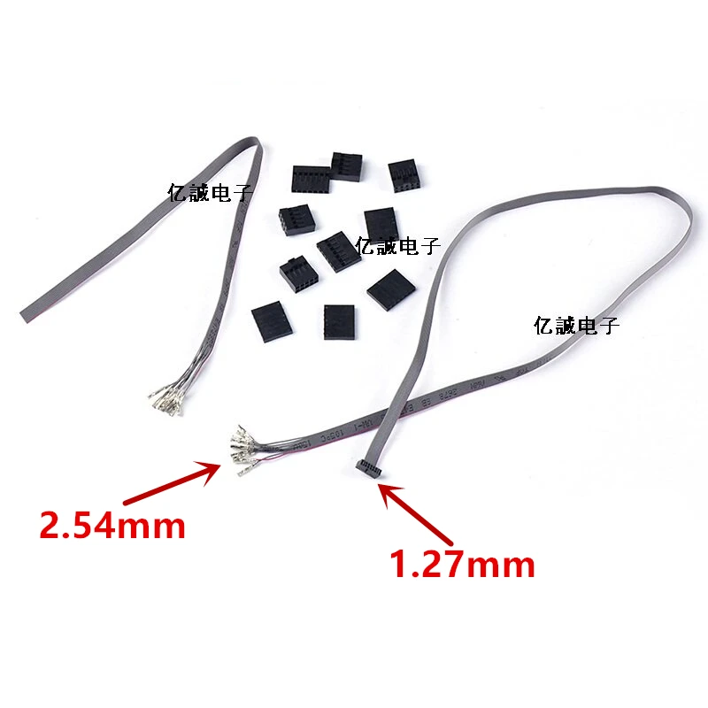 Gray Flat Cable FC 1.27mm To 2.54mm DuPont Female Connector FC-6P/8P/10P/12P/14P/16P/20P/24P/26P/30P/34P/40P/50P/60Pin 10CM-30CM