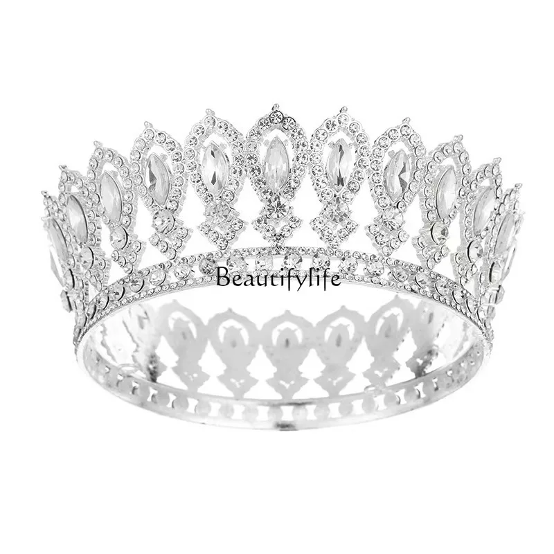 

Round crown alloy rhinestone European and American color crystal crown new