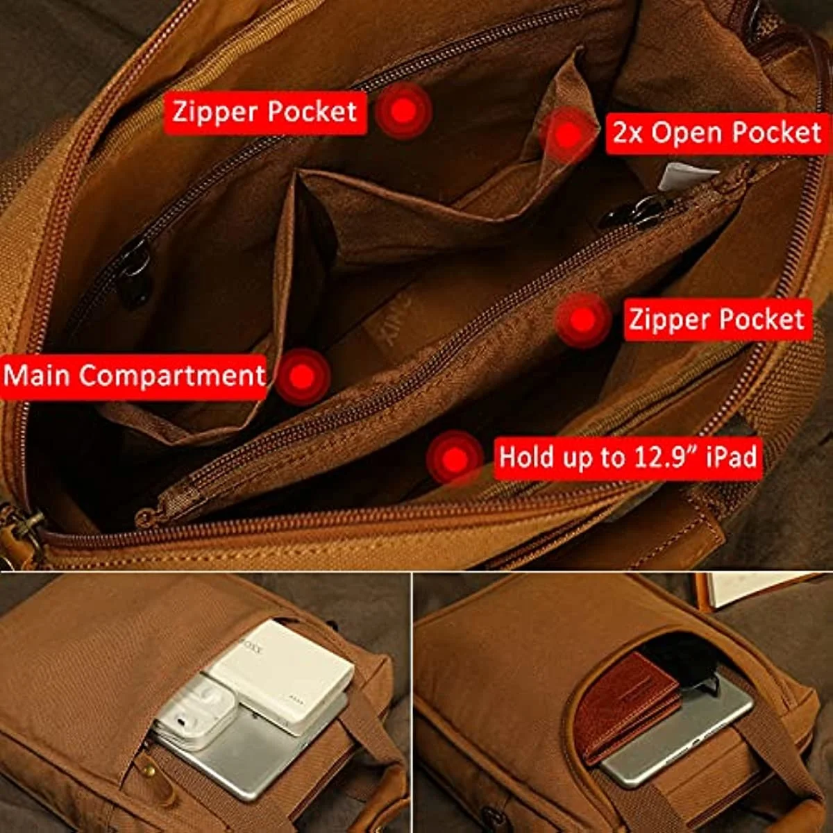 Bolso de lona para hombre, bandolera de viaje, para trabajo y negocios