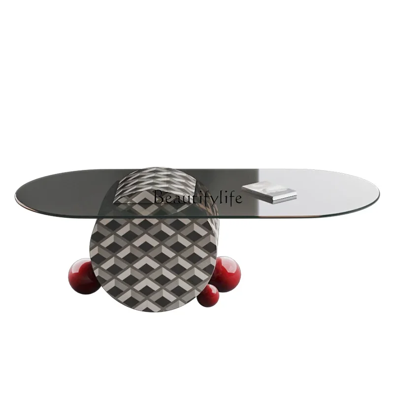 

LD6Italian Minimalist Glass Oval Coffee Table High-Grade Light Luxury Modern Minimalist