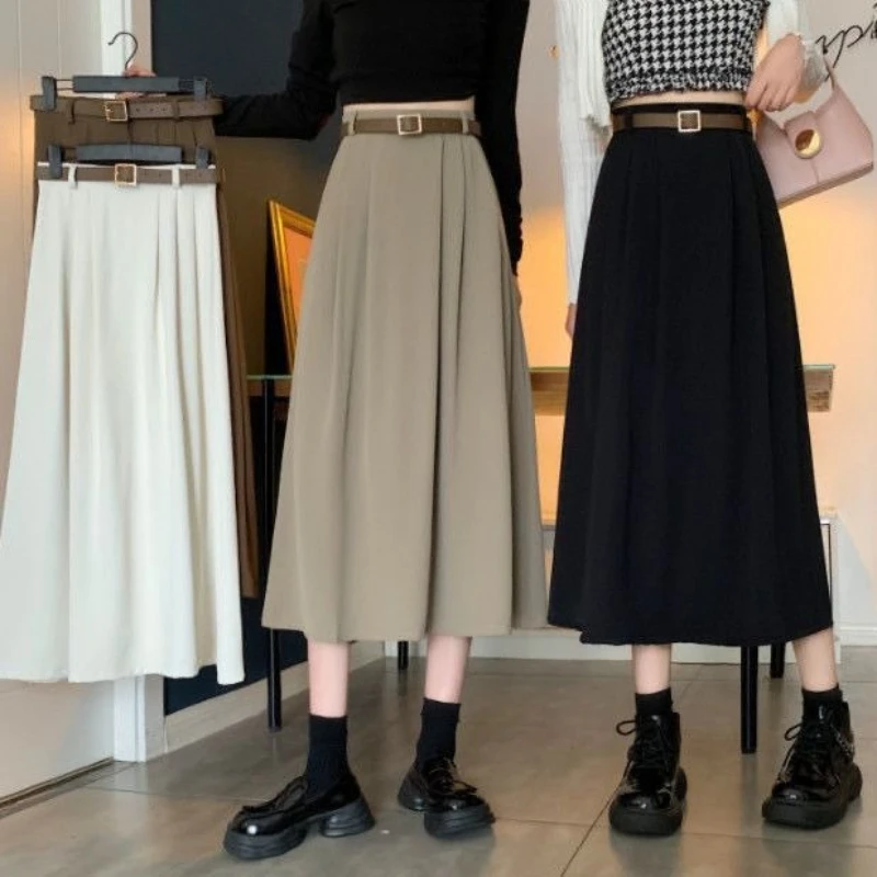 2026 New Skirt Women Solid Color Versatile Mid-length Pleated Skirt Large Swing Type Skirt Female Long Skirts for Women