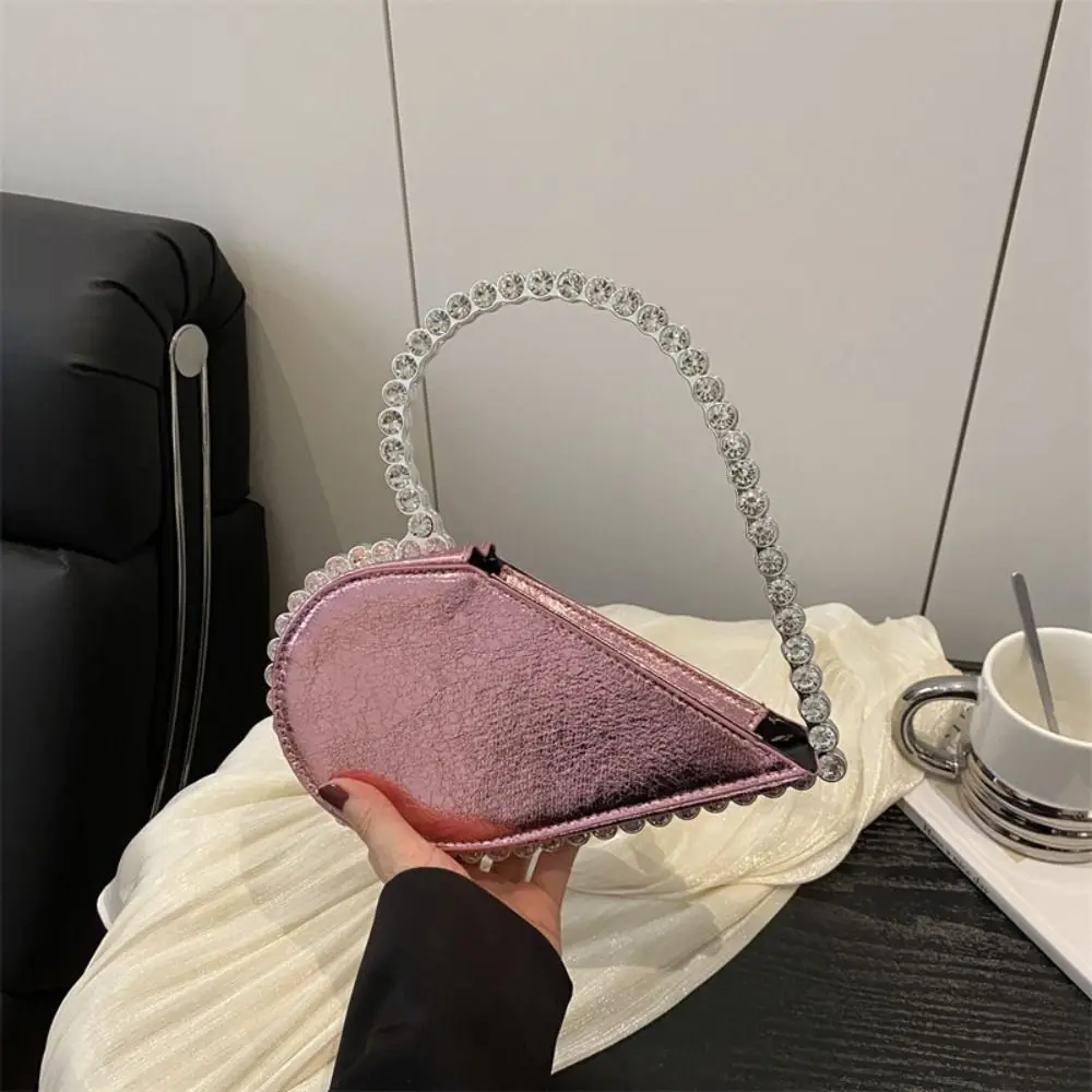 Rhinestone Evening Banquet Bag Wrist Bag Large Capacity Love Shape Handbag Messenger Purse Metal Handle Ladies Clutch Bag
