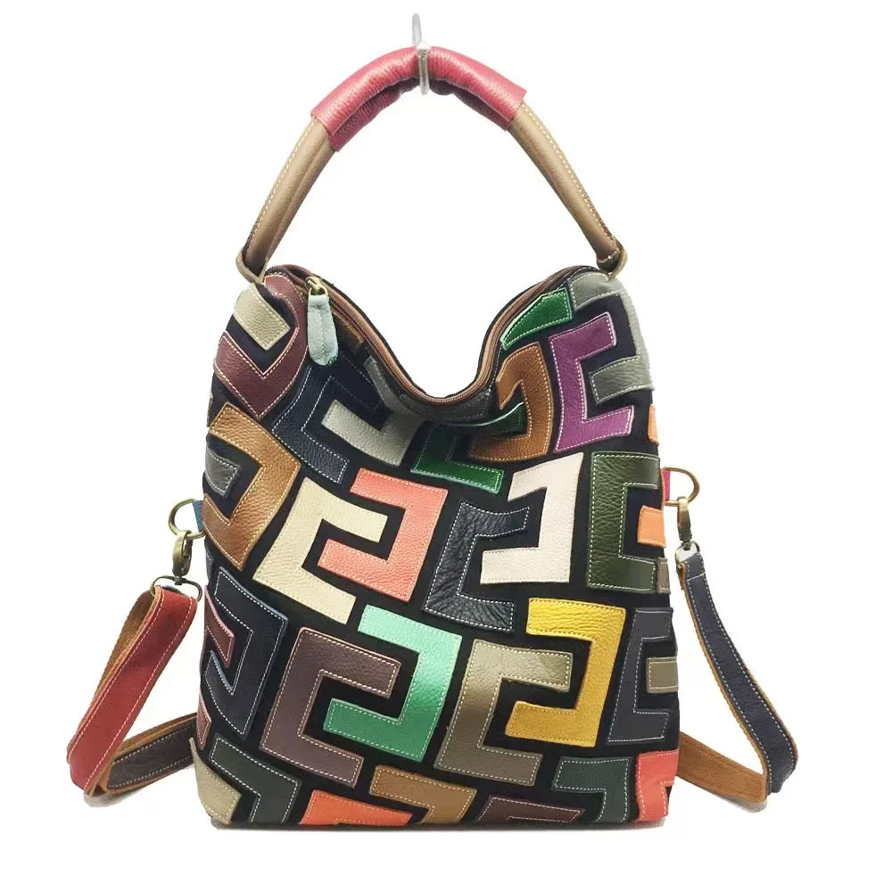 Women's 100% Genuine LeatherLuxury Handbag Colorblocked Cowhide Color Varies Random Shipment