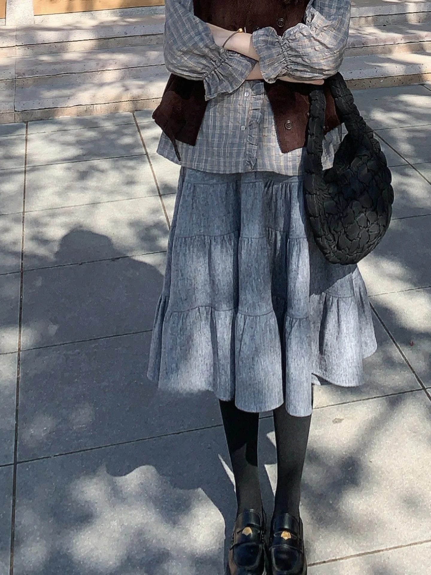 

LUNUNG ey Wool A-Line Skirt High Waist Patchwork Korean Sle Women's Daily Wear Spring Season China Made