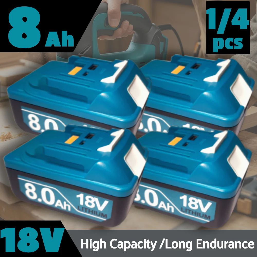 Ersatzakku für Makita 18V 8000 mAh für BL1860B BL1850B BL1850 BL1840 BL1830 BL1860 BL1835 BL1845 BL1820B DMR108 DMR110 DMR107 DMR112 DMR104 mit Typ C & LED-Anzeige