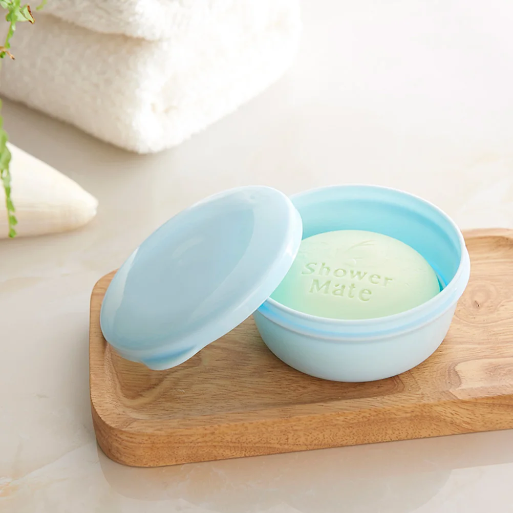 

2pcs Business Travel Soap Box Circular Soap Box with Interlayer SPA Creative Soap Case with Lid Blue