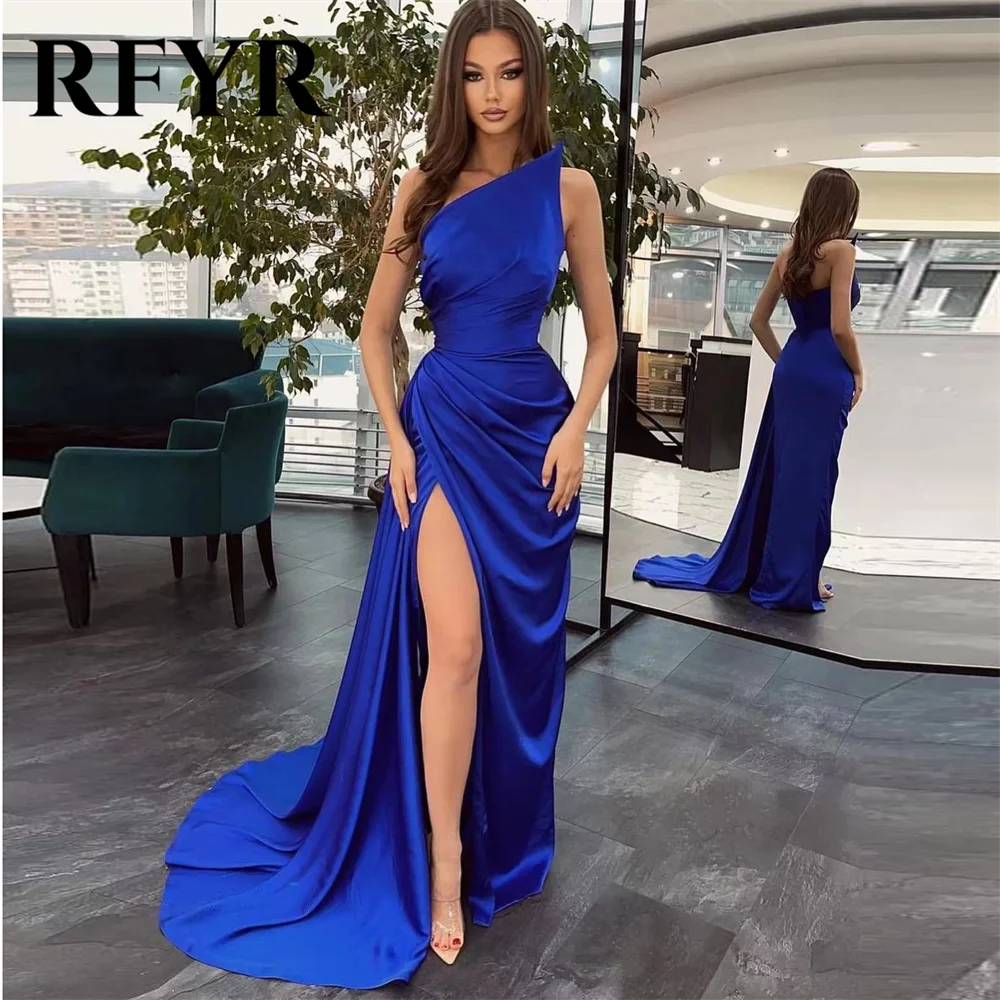 

RFYR Mermaid Sexy Elegant Evening Dress For Women Satin Sleeveless Pleat High Split Mermaid Party Prom Dress Robes De Soirée