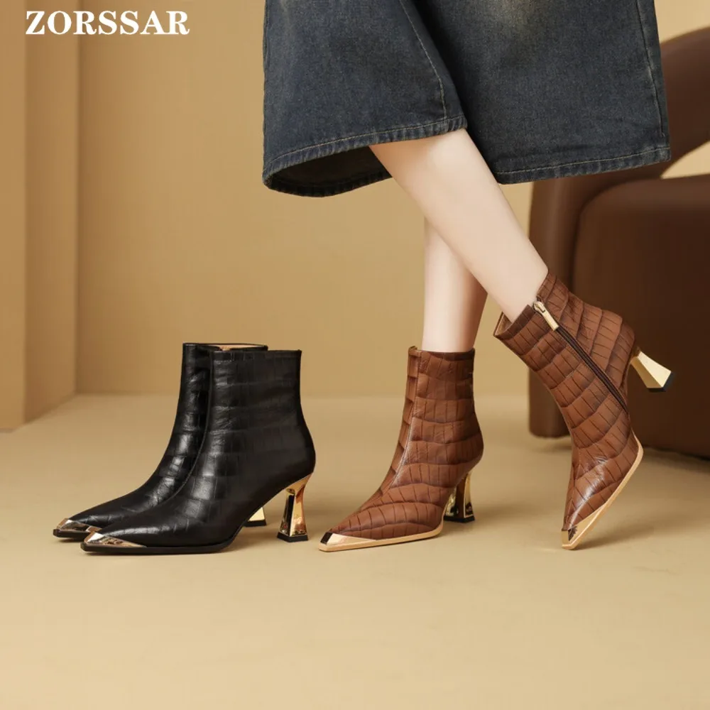 

Shoes Genuine Leather Pointed Toe Boots Women Ankle Boots Sexy High-heel Boots Autumn Winter Shoes Short Boot Women Bootie
