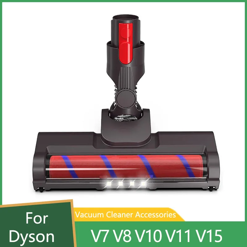 Soft Roller Head with LED Light for Dyson V7 V8 V10 V11 V15 Vacuum Cleaner Replacement Parts Hardwood Floor Corner Cleaning Tool