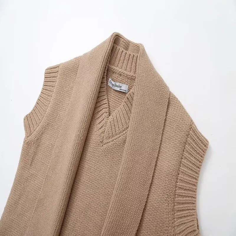 Bufanda de punto versátil para mujer, ceco sin mangas con cuello en V, novedad de otoño e invierno, estilo de viaje, longi...