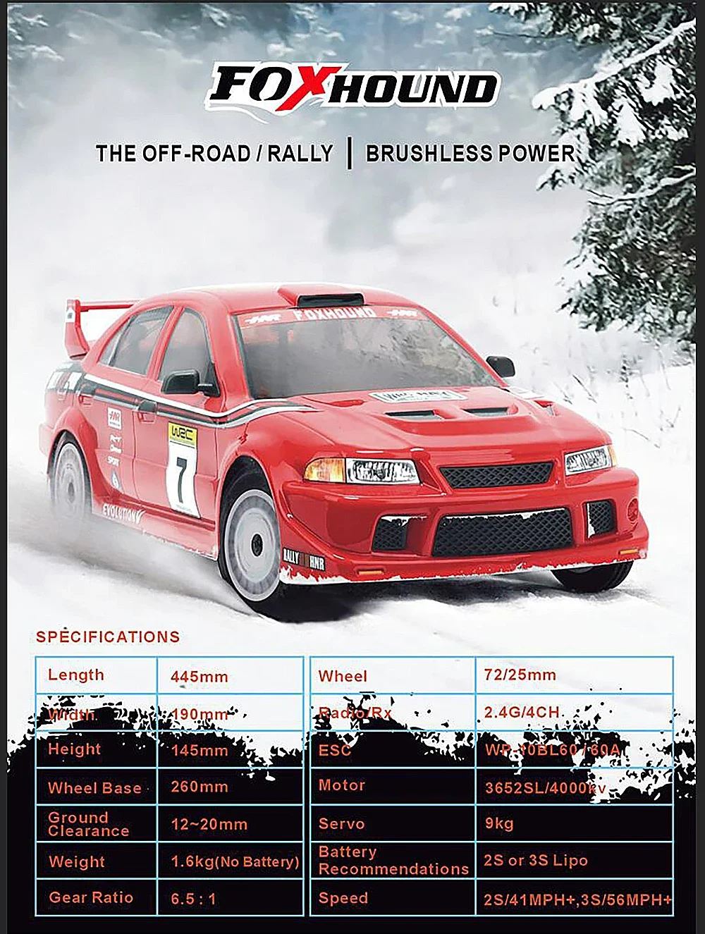 HNR H9804 FOXHOUND Brushless Rally Car 1/10 RC Electric