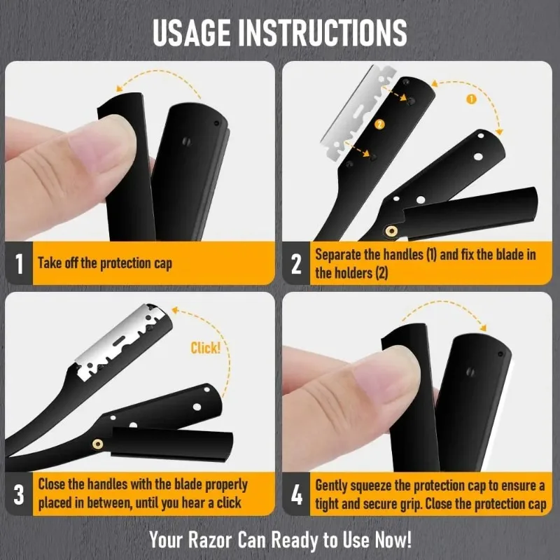 Black Classic Folding Shaving Knife Men Shaving Barber Razor Armpit Hair Pubic Hair Shaver Stainless Steel Straight Razor Holder
