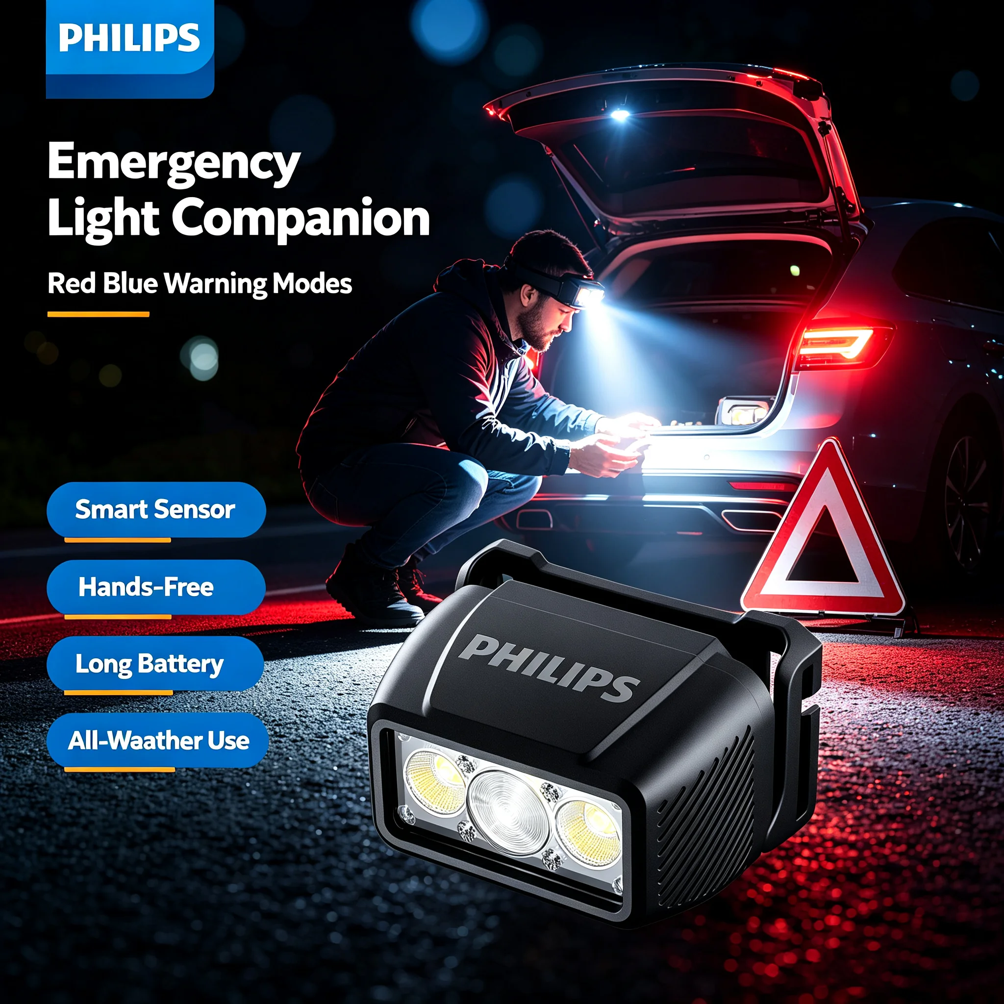 Philips New Ultra-Light Headlamp Only 68g Rechargeable LED Head Torch 8H Battery Life for Camping Hiking Fishing Repair Running