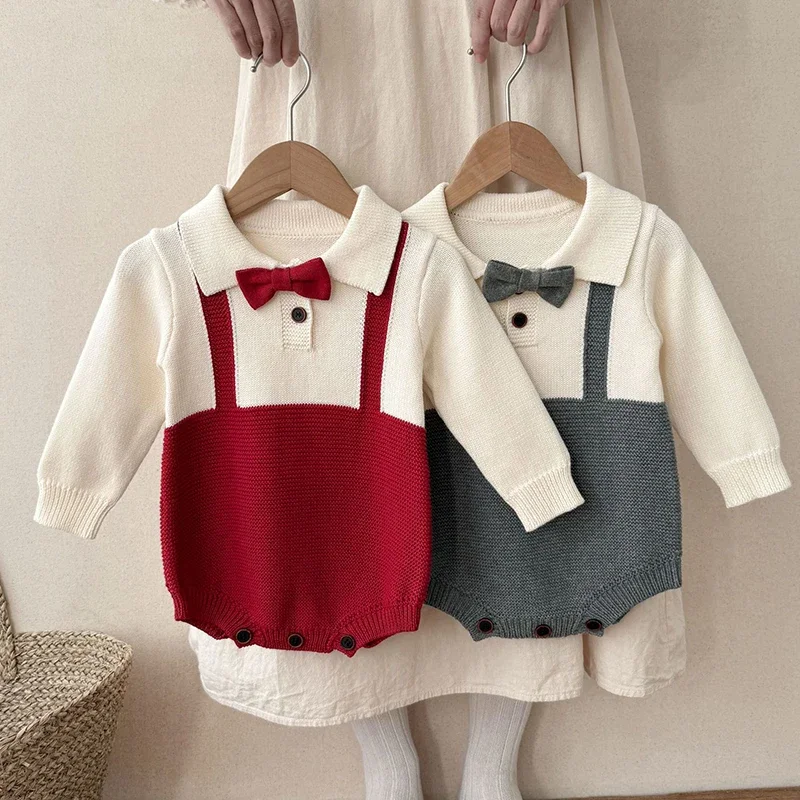

2025 New Autumn 0-24M Toddler Baby Boys Girl Knitted Romper Infant Baby Boys Girls Knitted Jumpsuit Children Knitted Clothes