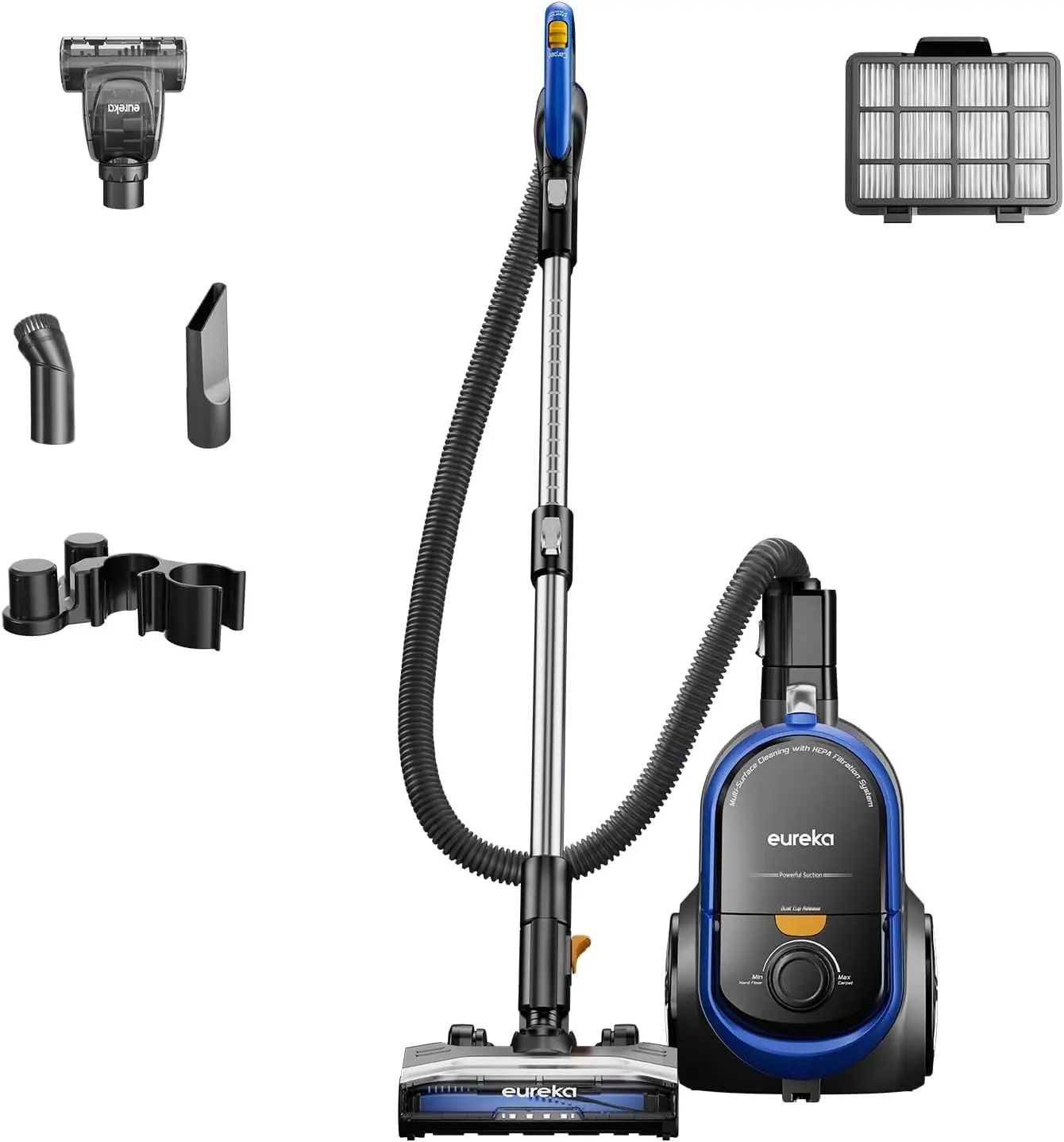 

Pet Friendly Cleaner for Home, Bagless Vacuum with 2 Motors, Retractable Cord, and 4 Cleaning Tools, NEN186BL, Blue