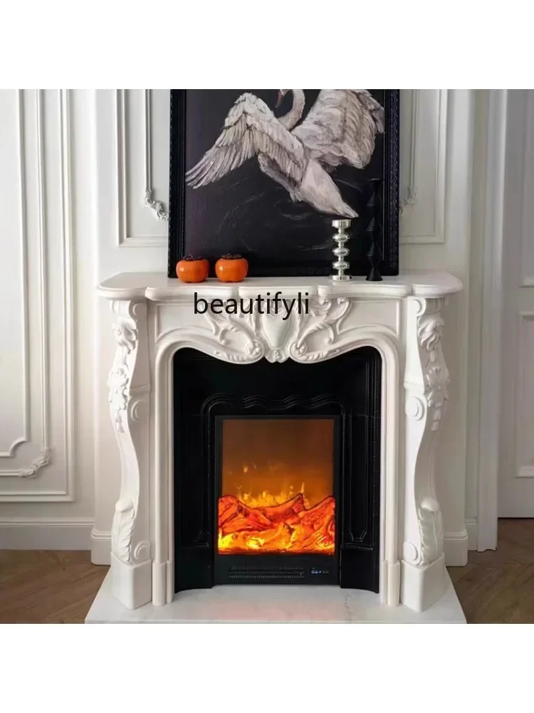 yh French marble hand-carved stone carving fireplace white marble stone relief decorative cabinet customization home decor