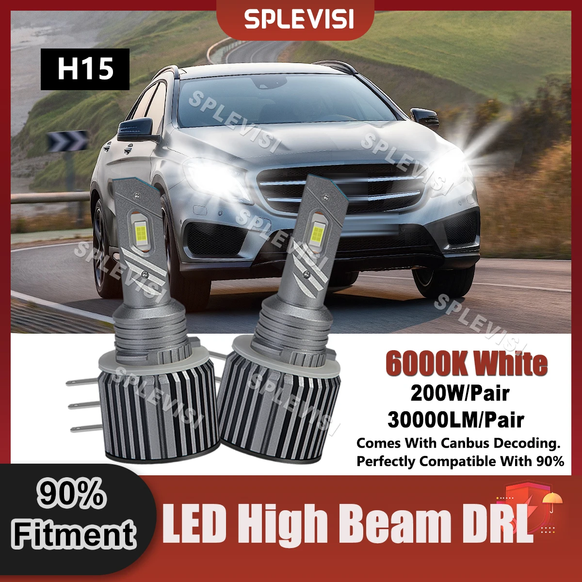 

300% Brightness H15 Canbus LED High Beam/DRL Day Running Light Compatible For Mercedes Benz CLA C117 Benz X156 Sprinter