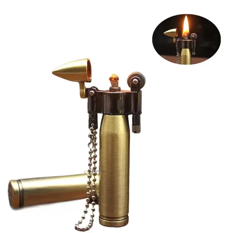 

New Vintage Kerosene Antique Bullet Lighter Reusable Mini Pocket Keychain Lighter Funny Cute Cool Lighters for Smoking Gift Tool