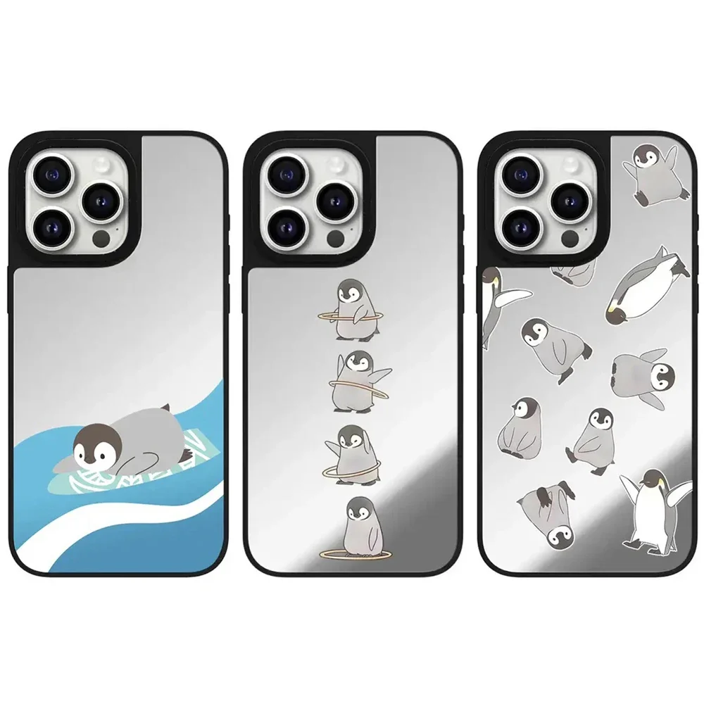 

Penguin Cartoon Mirror Magnetic iPhone 11 12 13 14 15 16 Pro Max Protective Case with MagSafe