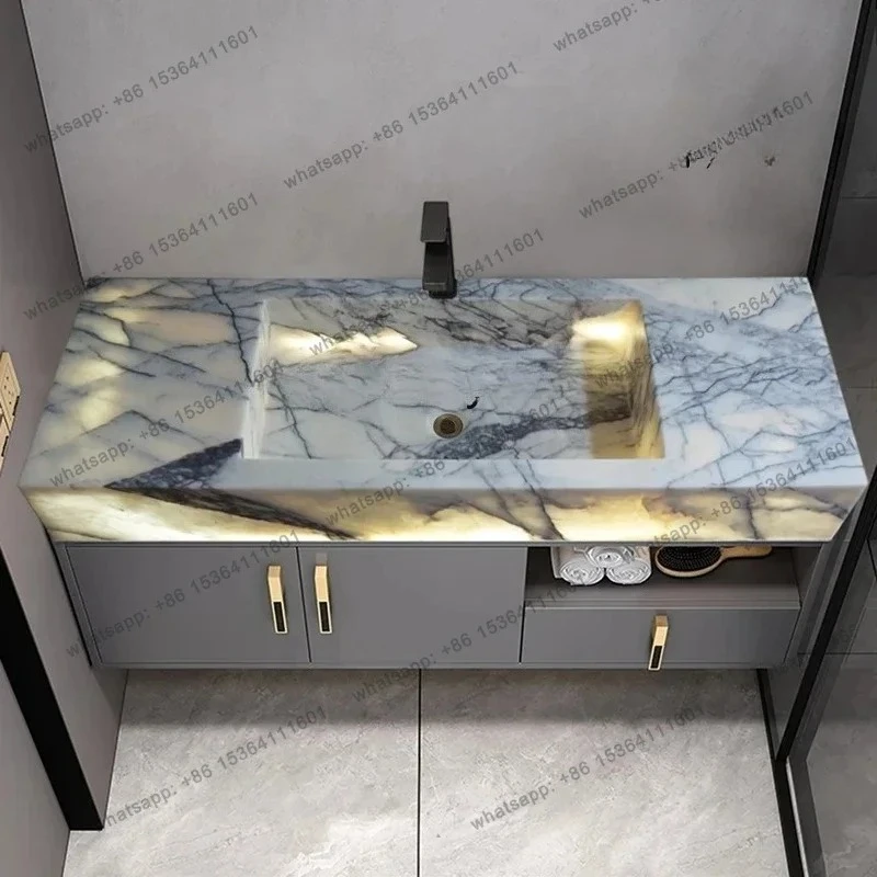 Customizable light luxury natural marble basin integrated wash basin bathroom simple wall-mounted transparent wash basin