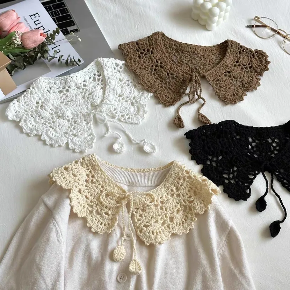

Sweet Hollow Out Crochet Shawl Detachable Clothes Decoration Knitted Scarves Round Neck Scarf Accessories
