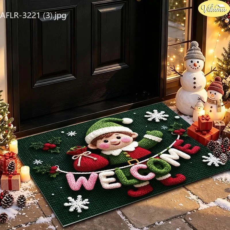 VIKAMA Christmas Doormat, Funny Santa Stuck Upside Down, Brick Floor Hole, Gifts, Humorous Print, Holiday Entryway