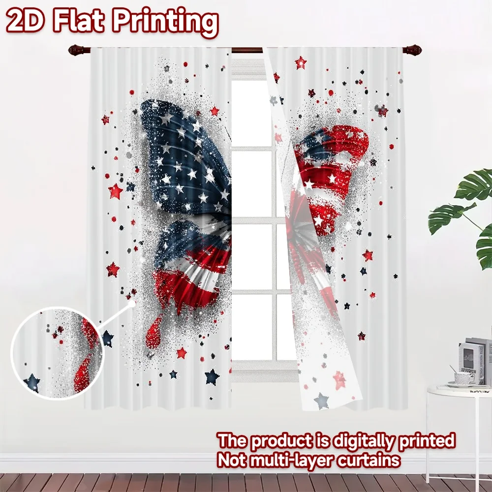 2D flat printing 2pcs Curtain Curtain Independence Day Butterfly Digital Printed Polyester Drapes Festive Curtains Use for