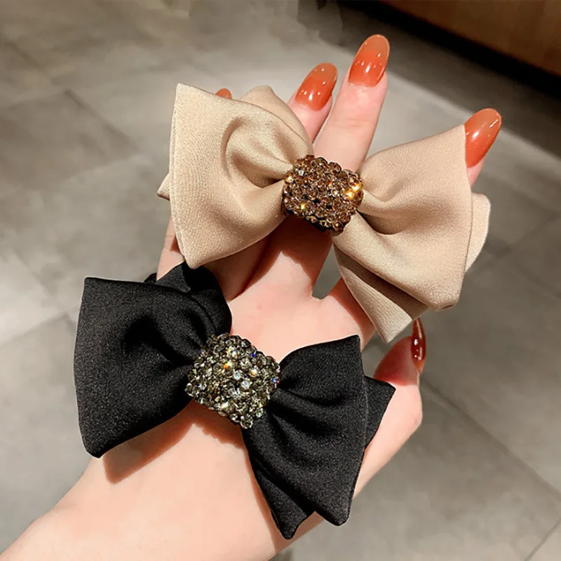 Luxury Satin Bowknot Czech Diamond Scrunchies Women Elegant Ponytail Elastic Hair Rope Fashion Headwear Accessories