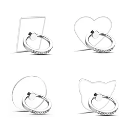 Cell Phone Ring Holder Stand Diamond Transparent Finger Grip Clear 360° Degree Rotation Kickstand Compatible iPhones