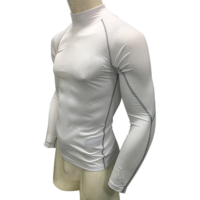 Men\'s Fashion Long Sleeve Turtleneck Pullover Undershirts T-Shirts Gym Fitness Tops Skinny Solid Tees Men Swim Surf Rashguard