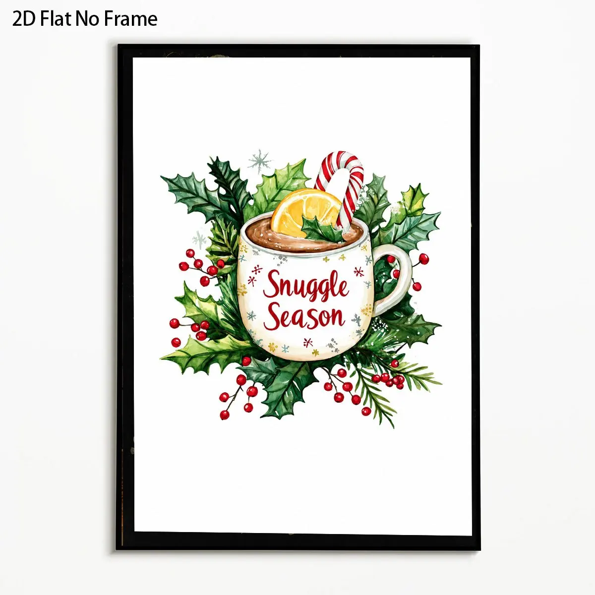 2D Flat, 2D Flat, 1pc Snuggle Season Hot Cocoa Poster Winter Christmas Watercolor Wall Art New Year Unframed Canvas Printing